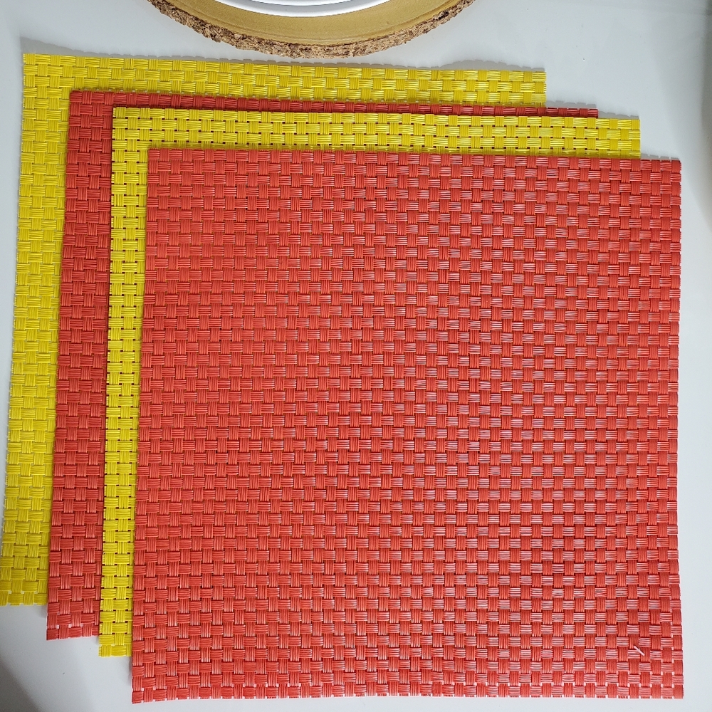 CB2 basketweave placemats yellow and orange